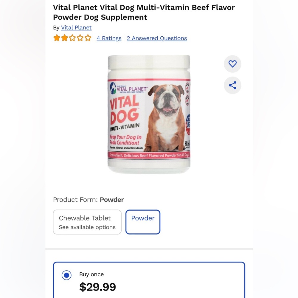 Vital Dog Multi Vitamin Powder. Expires 5/2026